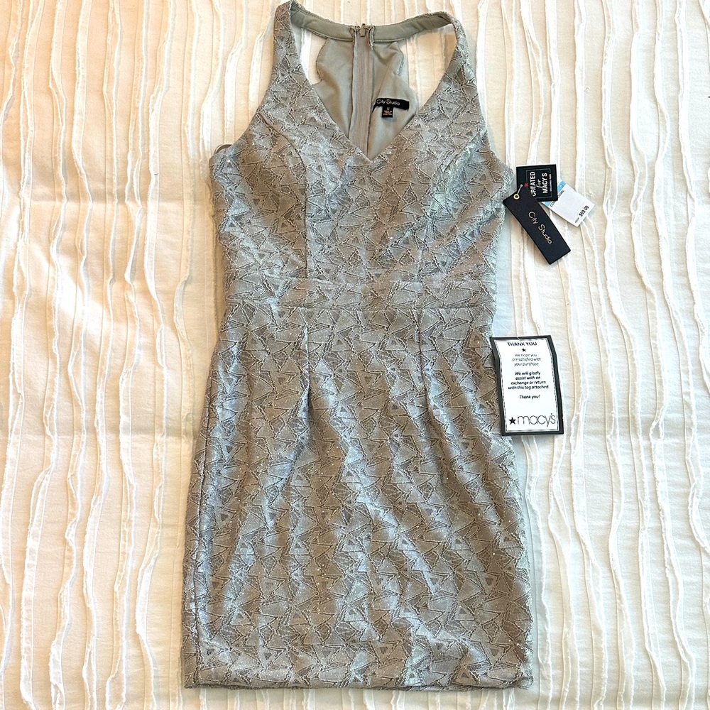 Metallic Silver Cocktail/Homecoming Dress by City Studio for Macy’s NWT